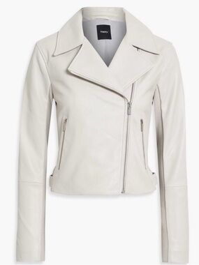 Theory Off-White Leather Asymmetrical Moto Jacket
